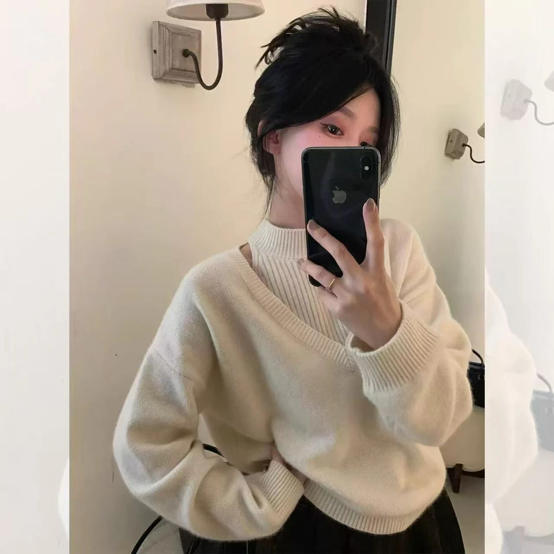 圆领长袖秋冬常规款针织衫百搭设计师气质时尚