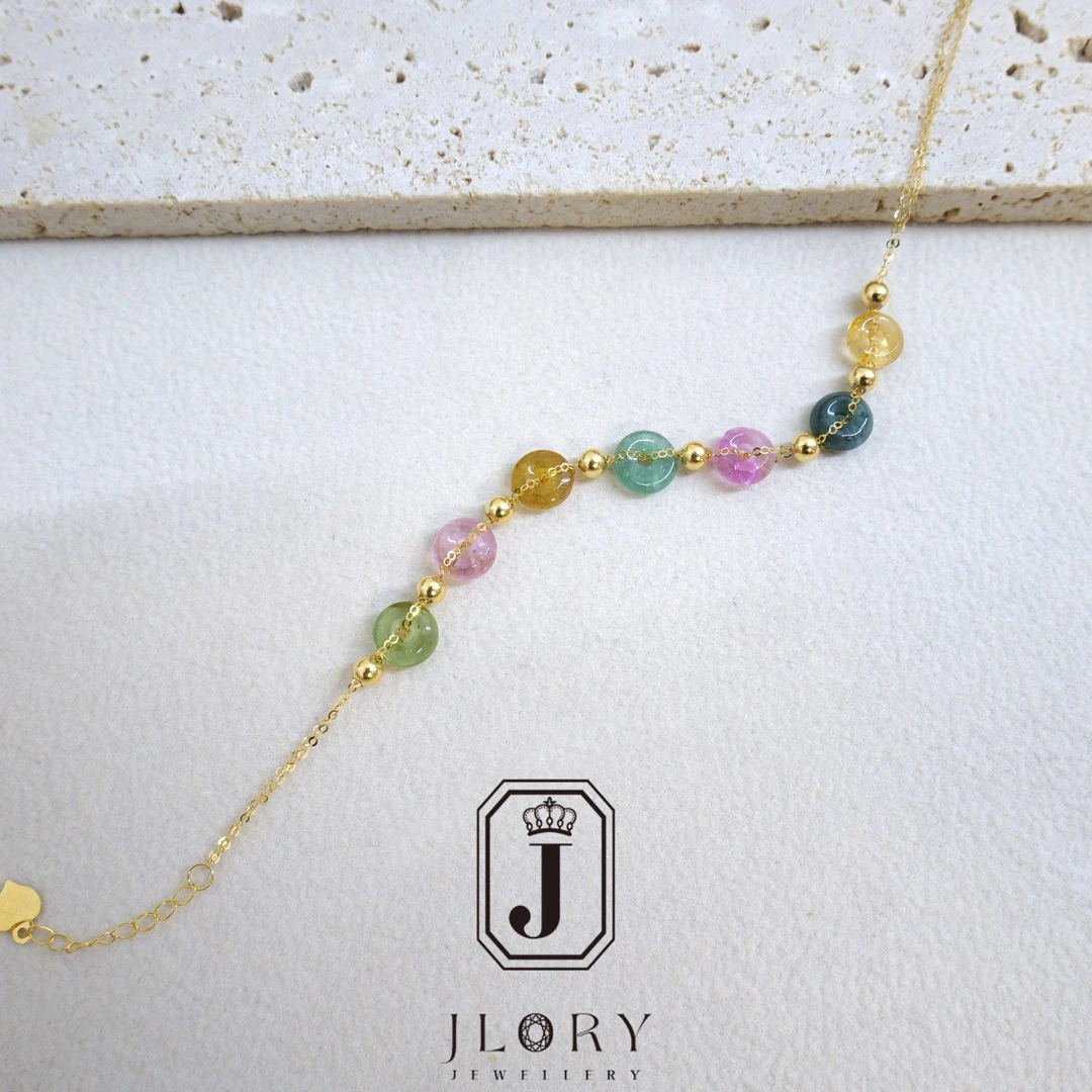 Au750 天然碧玺甜甜圈手链 15-17.5cm 337