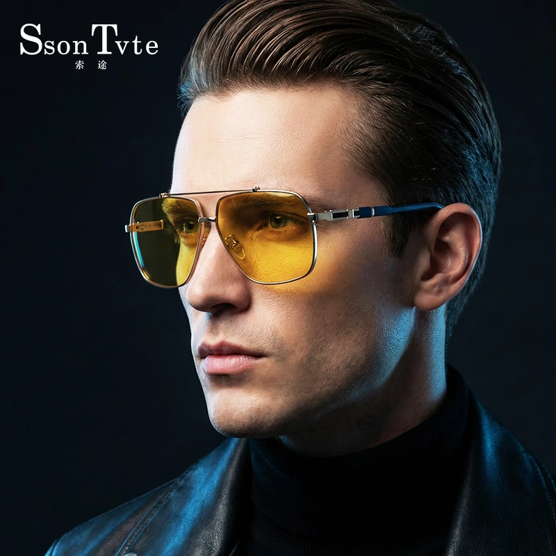 索途高清变色夜视太阳镜弹簧镜腿司机日夜两用防紫外线