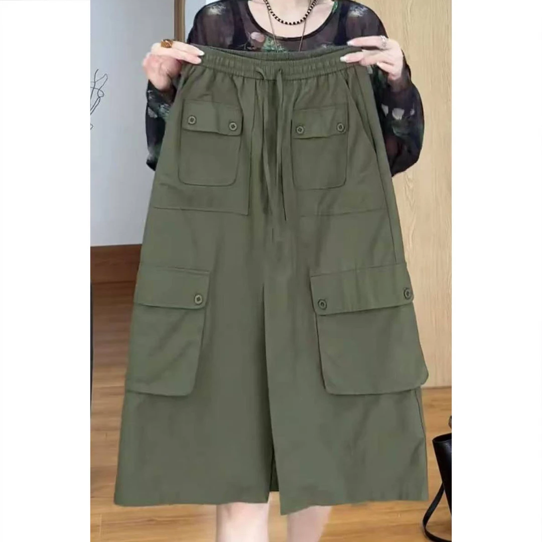 艾塔莉夏季女款时尚半身裙高腰设计感工装风大码宽松口袋潮流韩版