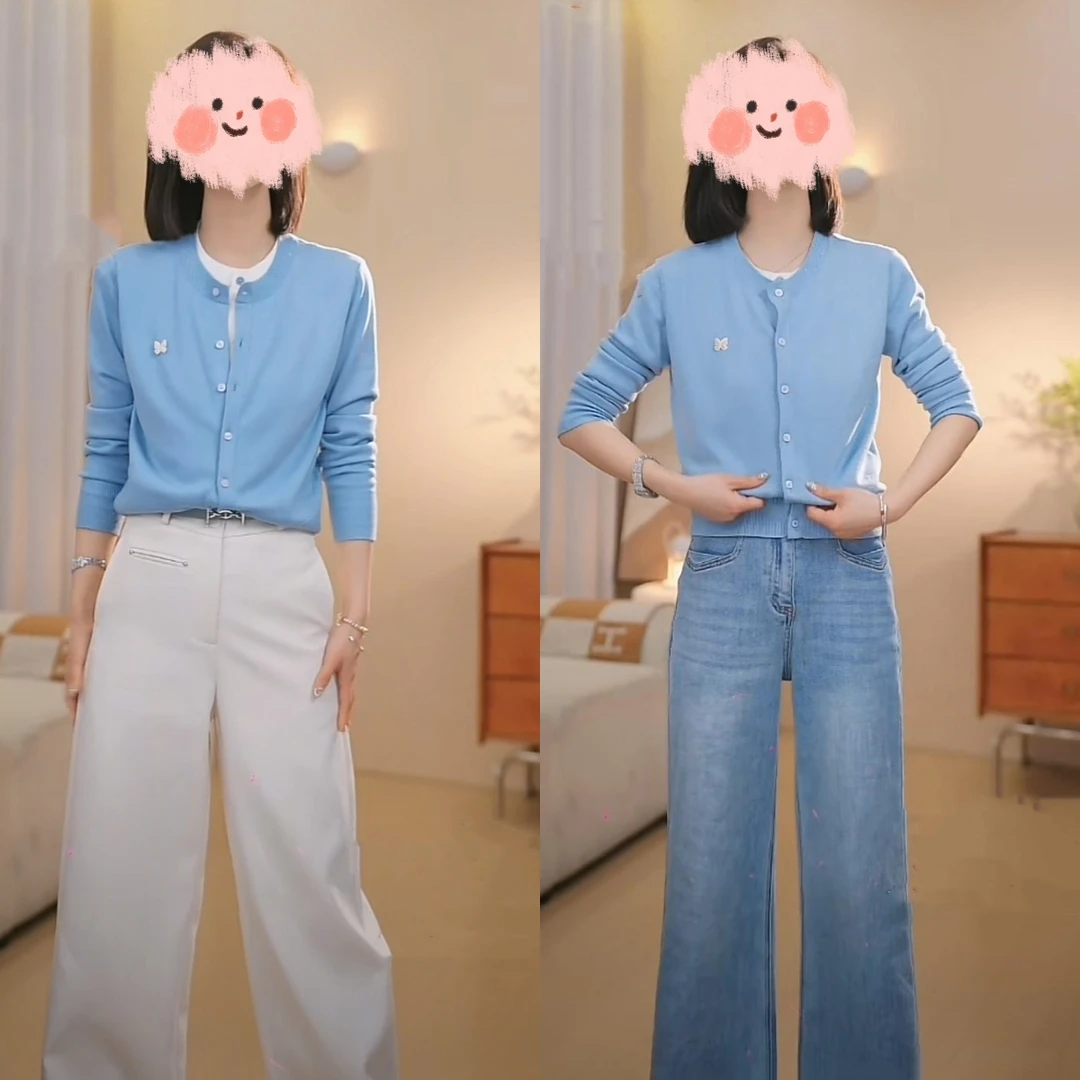 2025春季新款智性风时尚休闲百搭假两件针织气质圆领毛衣开衫