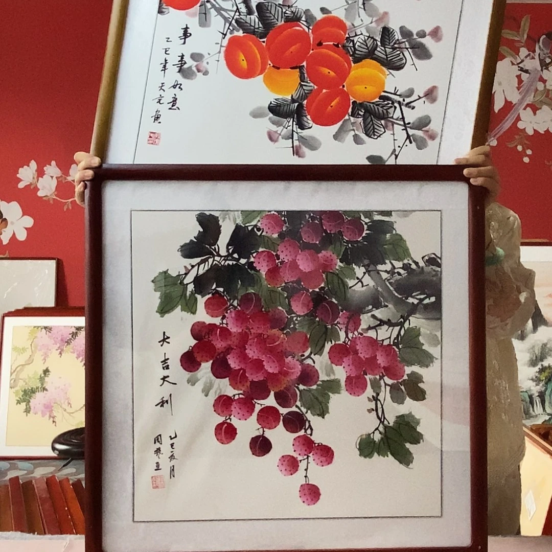 心***水国画手写手绘带框包邮国画作品62✖️62