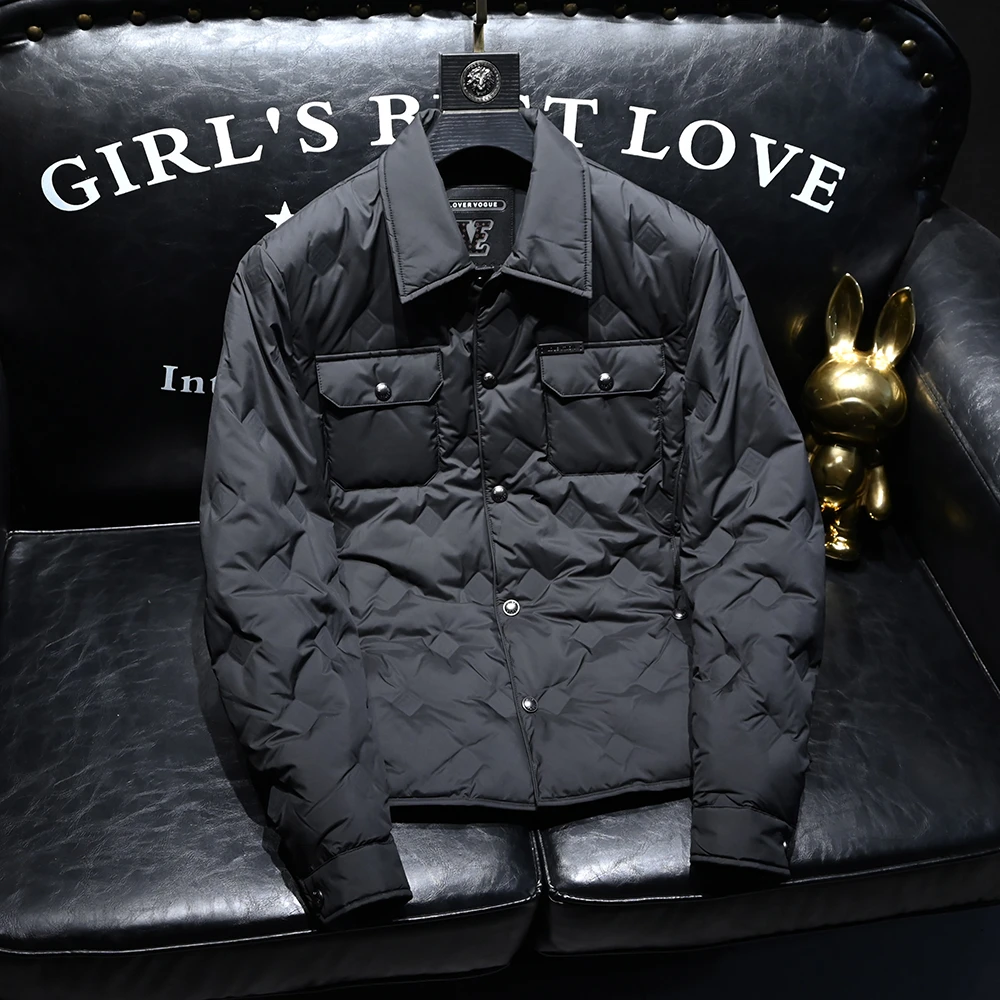 EICECIROBE/艾塞西隆比高档翻领羽绒服男士冬季新款保暖羽绒外套