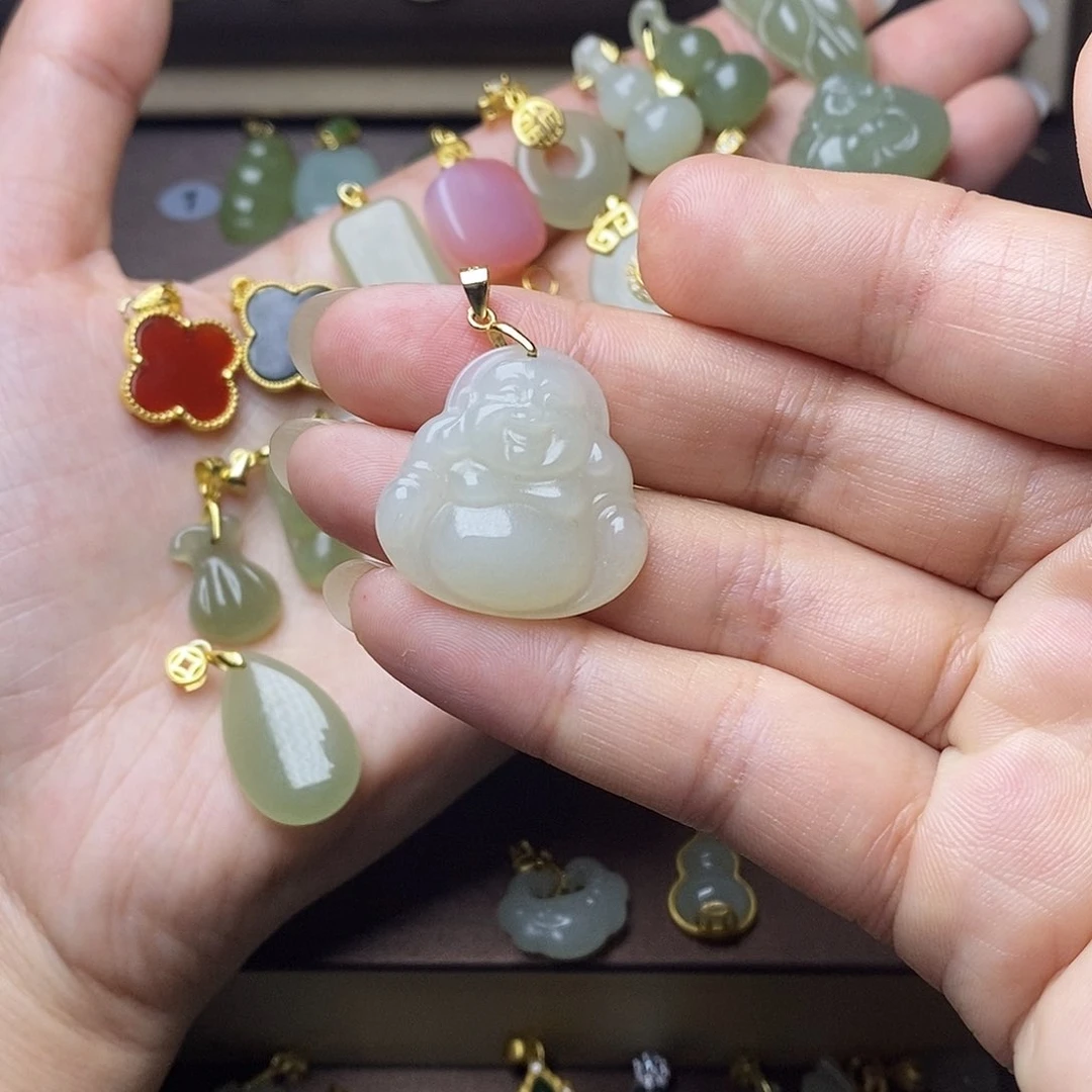 和田玉颈饰银S925镶嵌