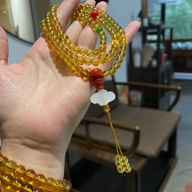 非金属仿水晶手链 水晶108颗念珠加配饰6mm