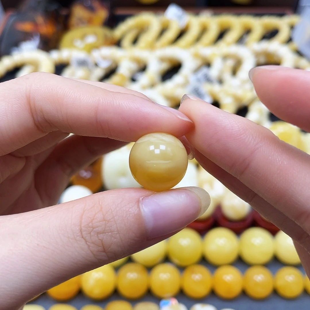 未镶嵌蜜蜡裸石圆珠15.2mm花粉