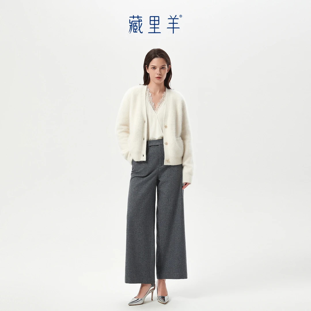 藏里羊 Y【北美小动物毛毛】“乱世佳人”贝贝白优雅V领上衣外套M1239