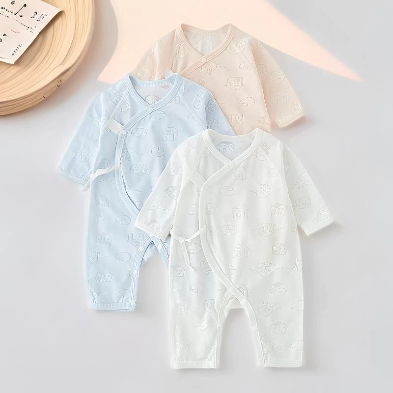 新生婴儿蝴蝶衣夏季薄款空调服哈衣宝宝双层护肚款连体爬爬服