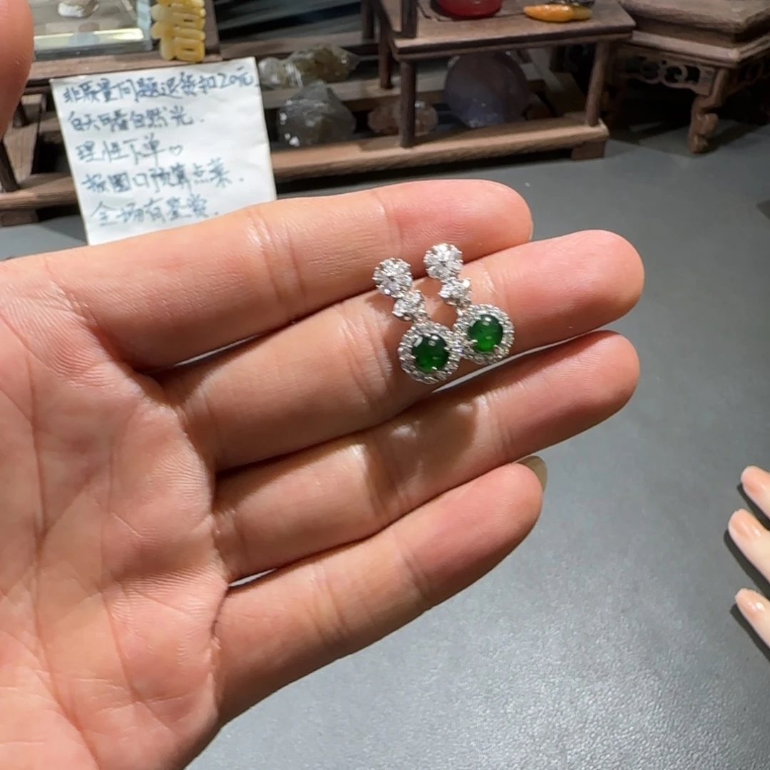翡翠银S925镶嵌耳饰翡翠危料