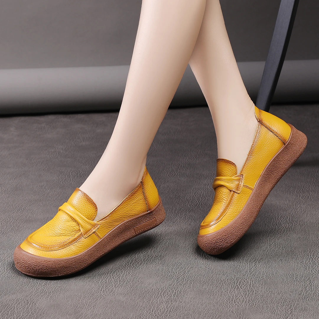 头层牛皮女鞋2025年新款软底软面舒适防滑乐福鞋女厚底宽松休闲鞋