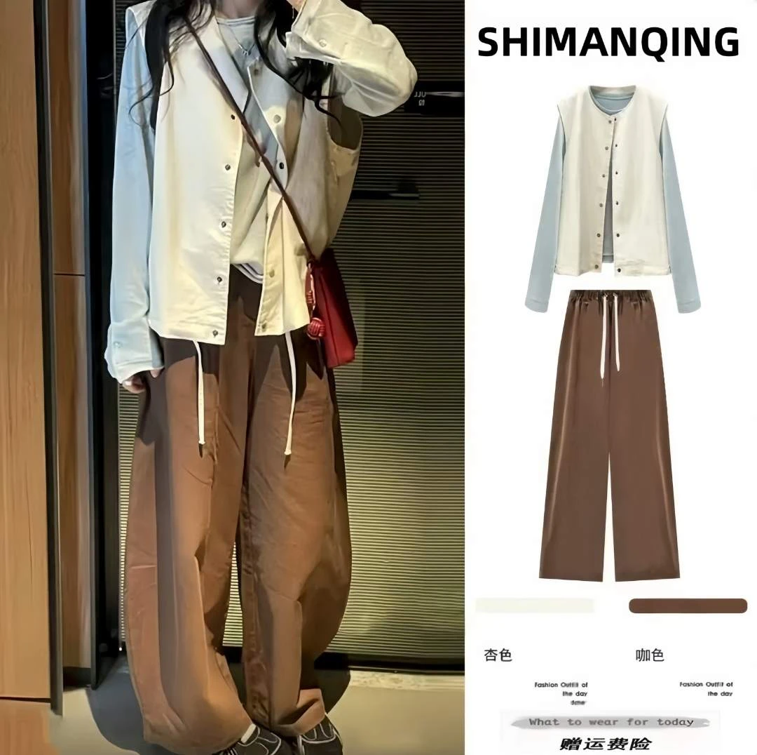 孕妇装2025春秋款爆款时尚复古慵懒风遮肚马甲镂空衬衫上衣三件套