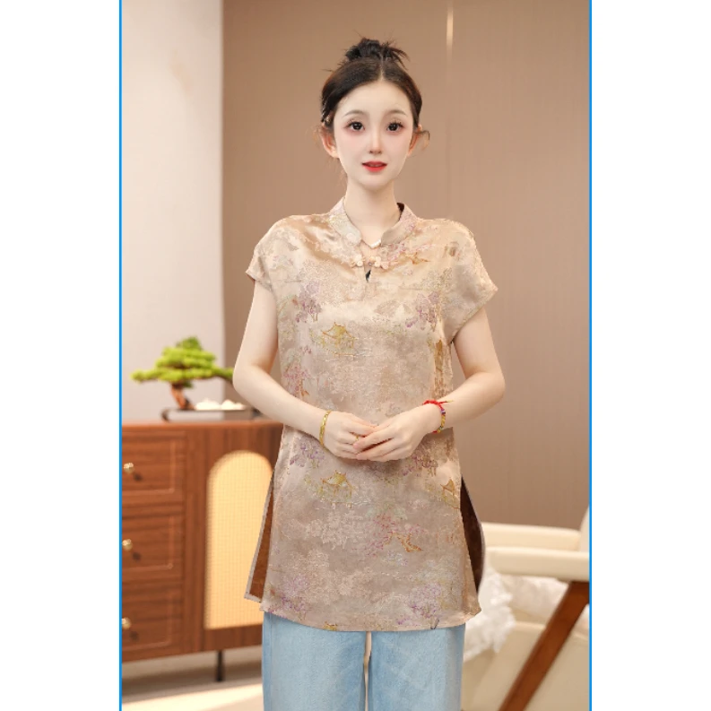 ［雯一专属］新中式百搭斜襟盘扣国风气质立领时尚小衫25650肉粉