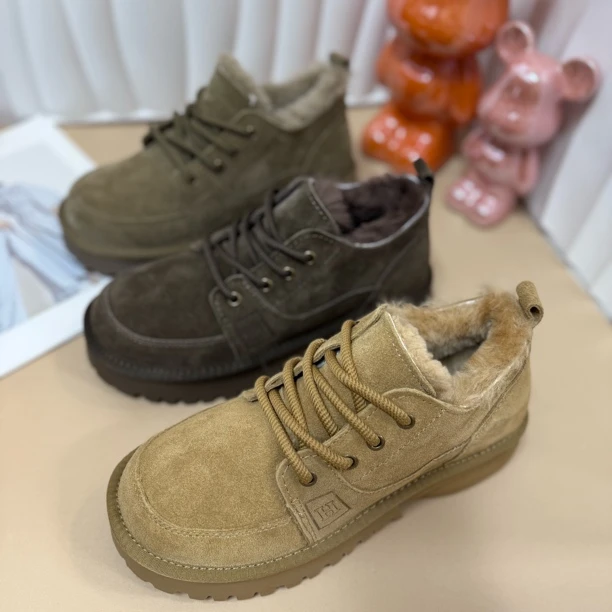 男士矮帮保暖加绒加厚牛皮羊毛【6886】防滑雪地靴