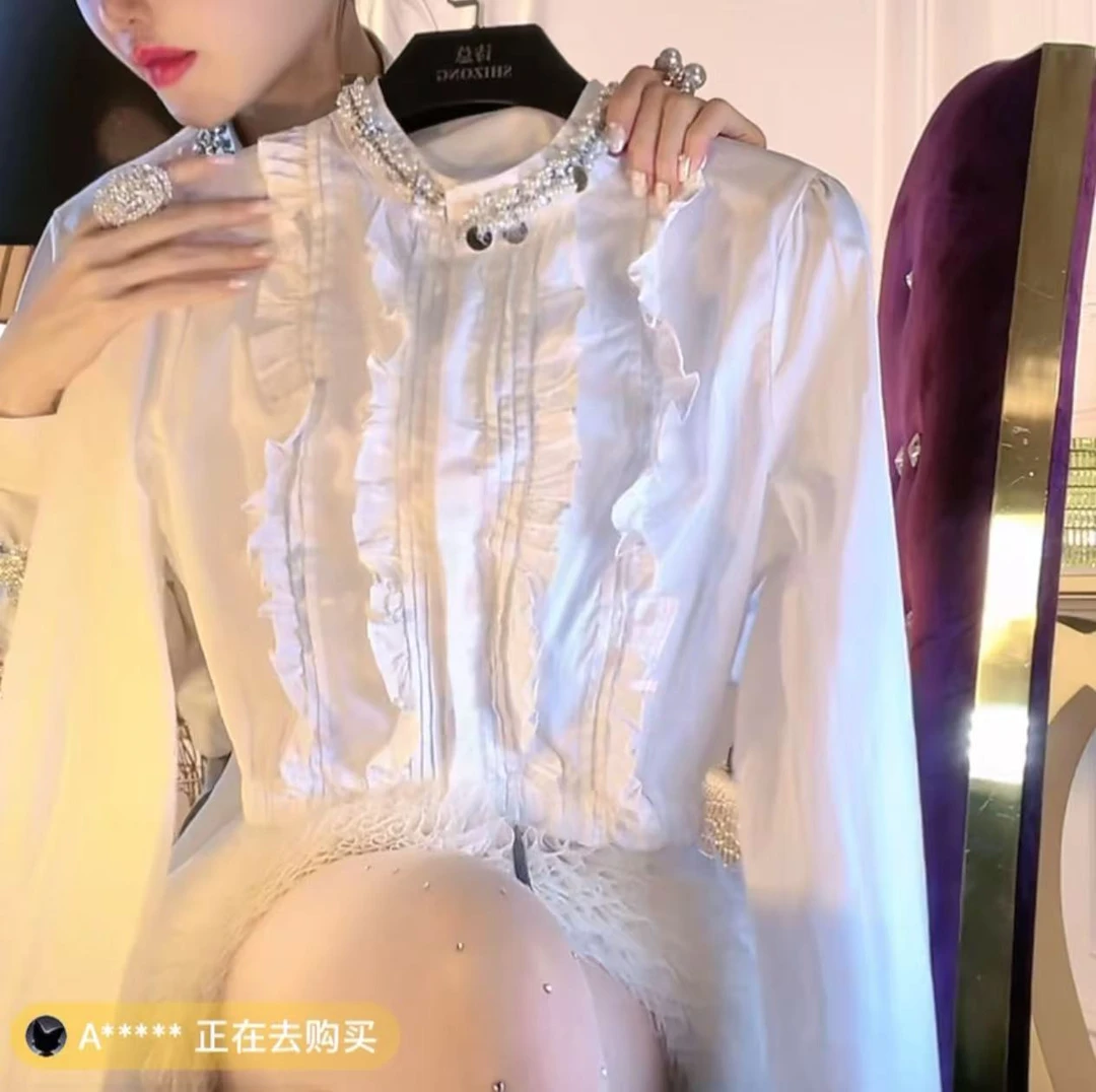 【门店高级定制/立裁】春季新款小香风珍珠钉珠领木耳高冷酷飒女装