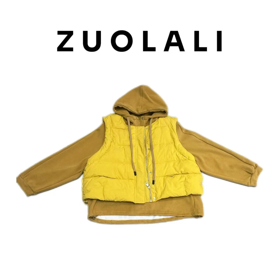 ZUOLALI/左拉励【街头叠穿】时尚宽松连帽卫衣+马甲-羽绒服两件套