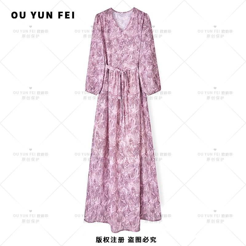 高级感连衣裙女新款气质显瘦穿搭时尚轻奢洋气印花长裙F1685