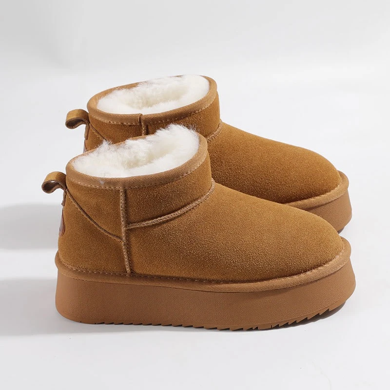 【S&E鞋社】网红真皮羊毛保暖4cm厚底短筒防滑耐磨中筒面包雪地靴