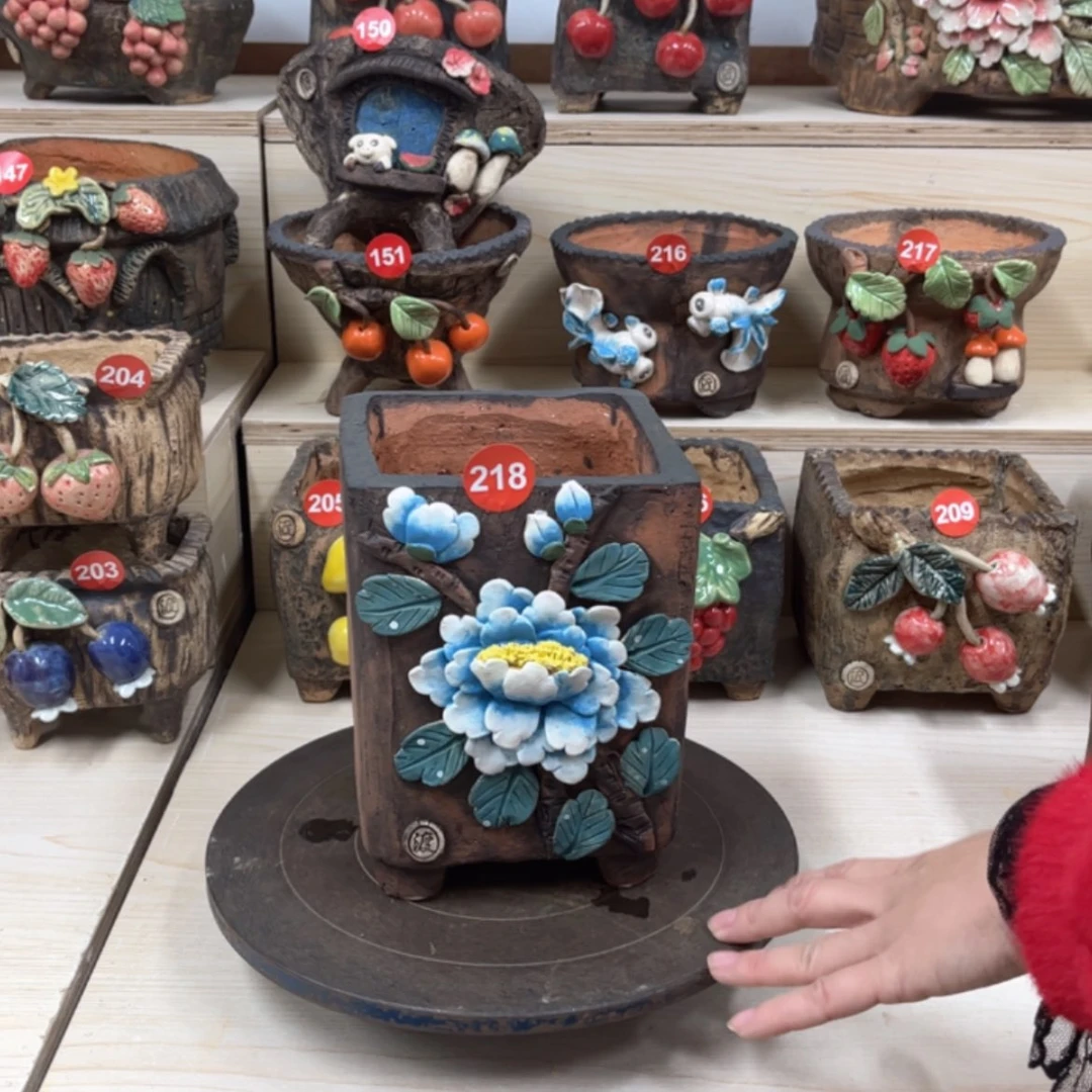 【闪购商品】紫砂花盆218号内口径 12×12，带脚高19