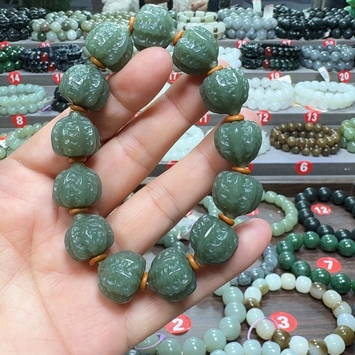 未镶嵌手链和田玉新疆若羌青黄口料核桃卡16