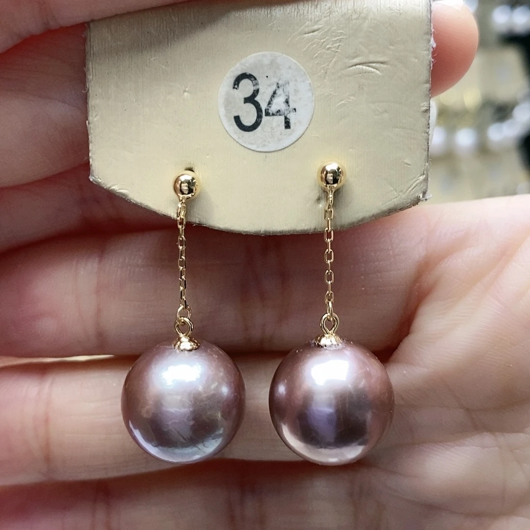 淡水珍珠耳饰银S925镀金镶嵌