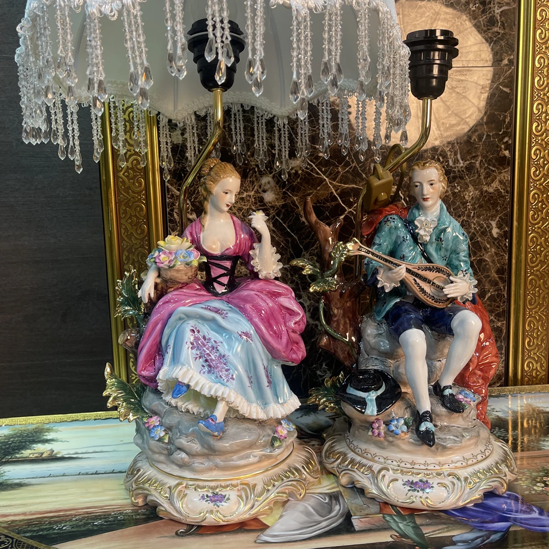 陶瓷摆件 桌面美器 人偶台灯一对儿两个 纯手工 新年礼物