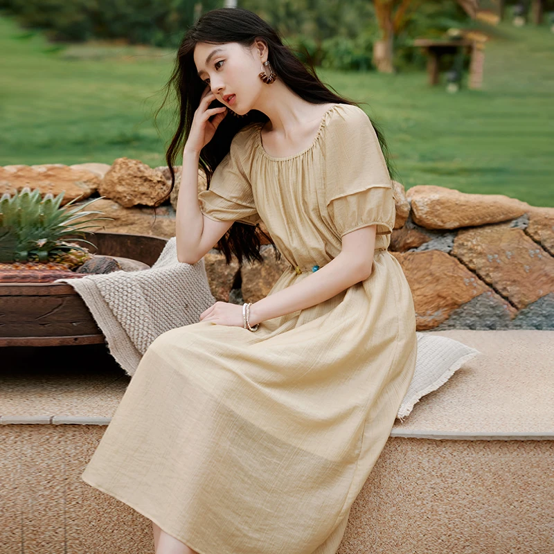 【大福专属】L85S648连衣裙 香影法式圆领天丝连衣裙夏季新款泡