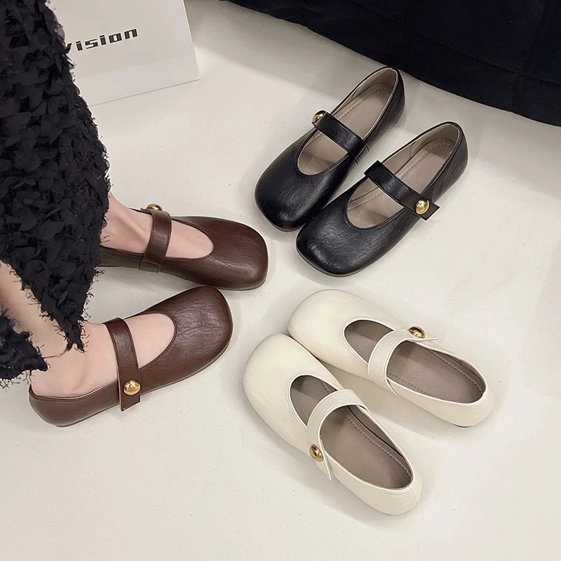 复古时尚百搭新款一字带平底舒适单鞋女鞋2025年春夏季包头拖鞋