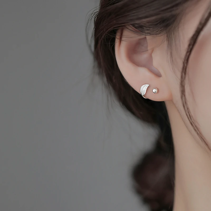 足银耳饰 999纯银树叶耳钉小众设计感养耳洞ins耳环女气质百搭夏