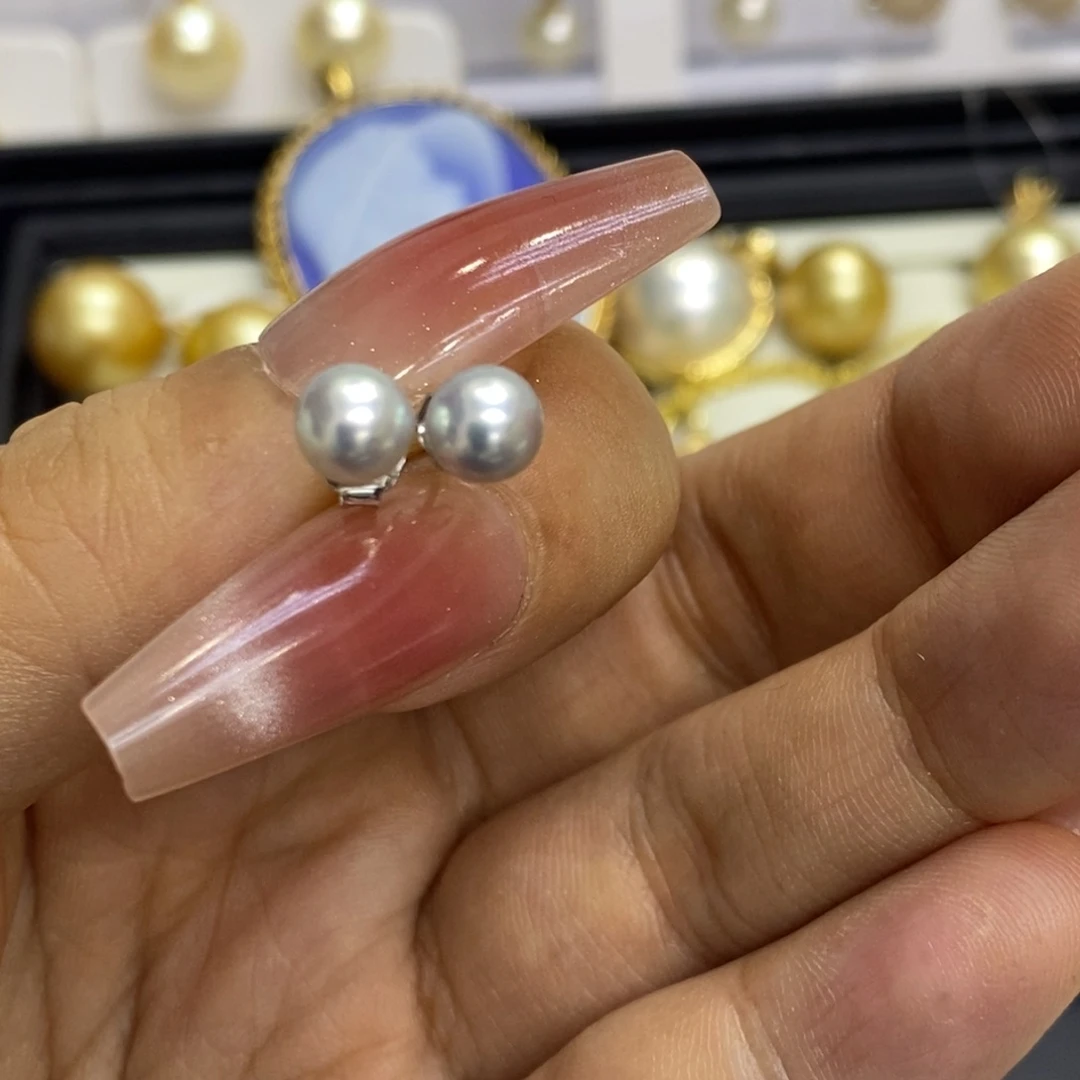 海水珍珠耳饰银S925镶嵌