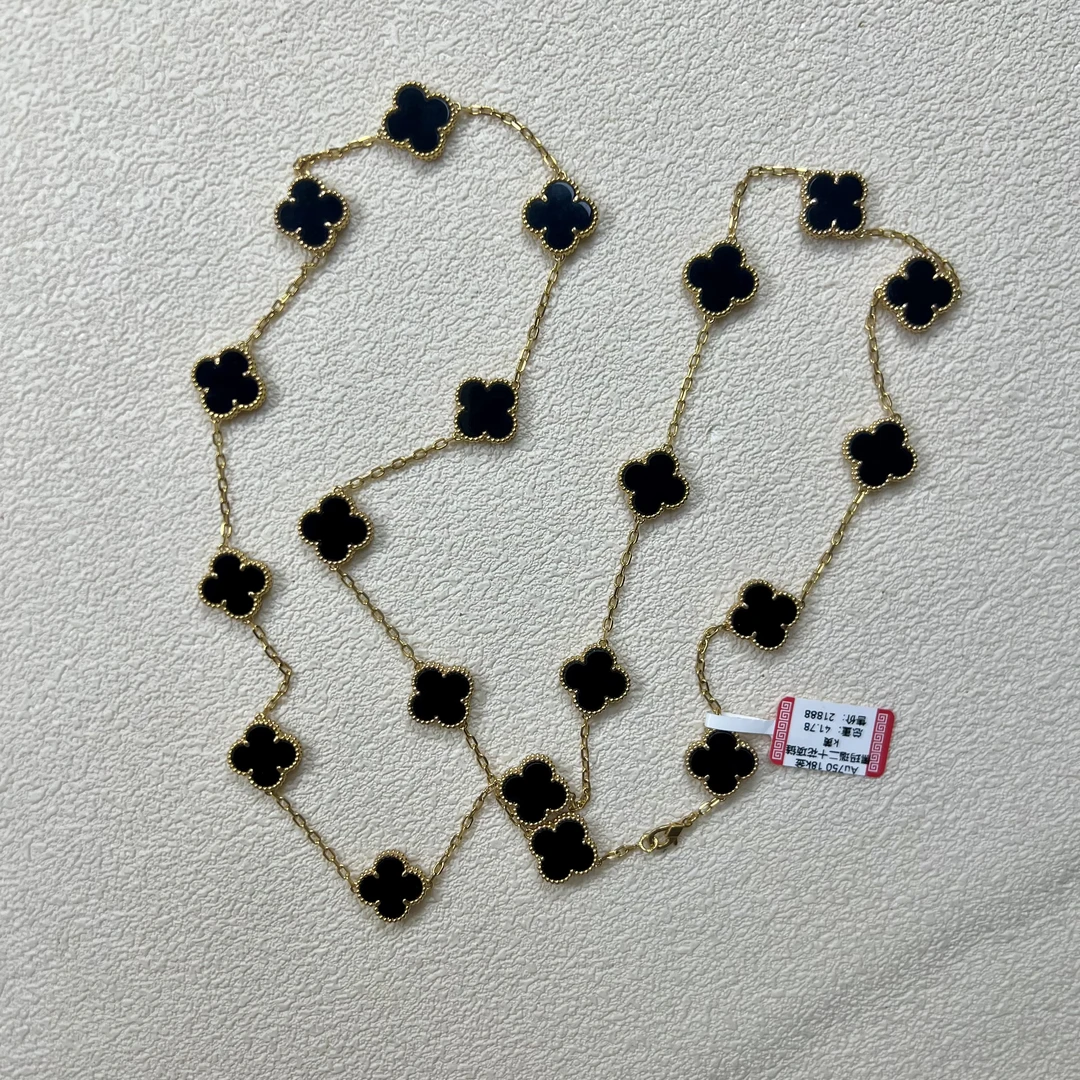 倒模版）18K金黑玛瑙二十花项链 古风优雅高档美丽宫廷风