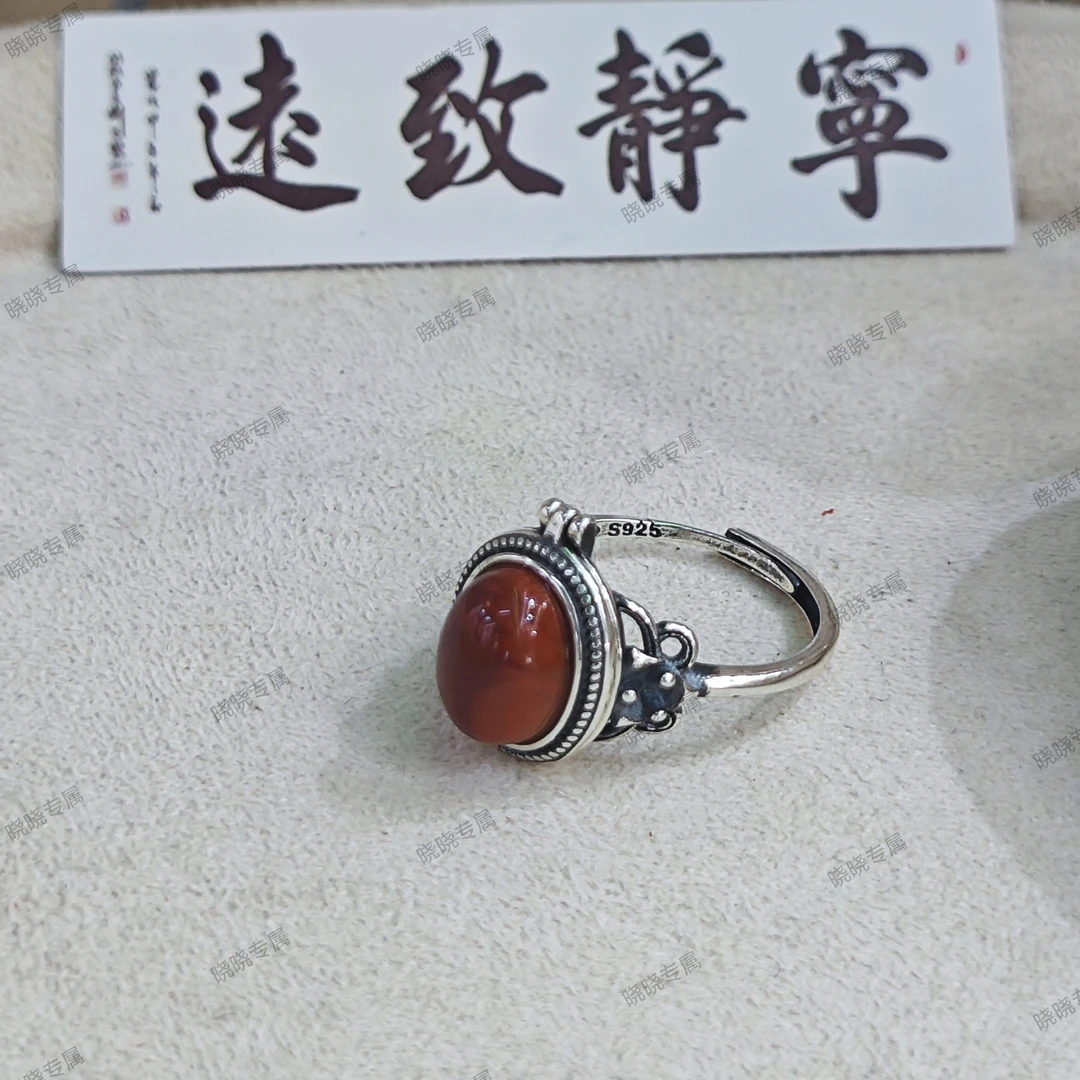 925银戒指 红红古法银托戒指随机发E166 zh