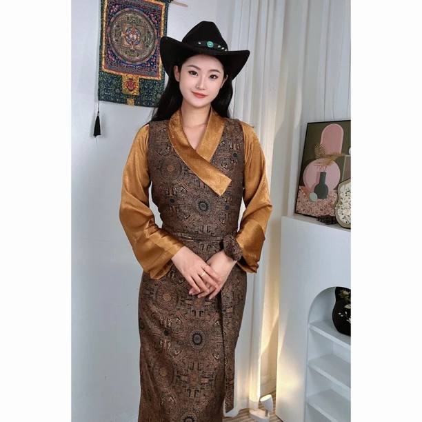 【八达晕】藏袍长款连衣裙女士藏式旗袍民族服装民族风套装