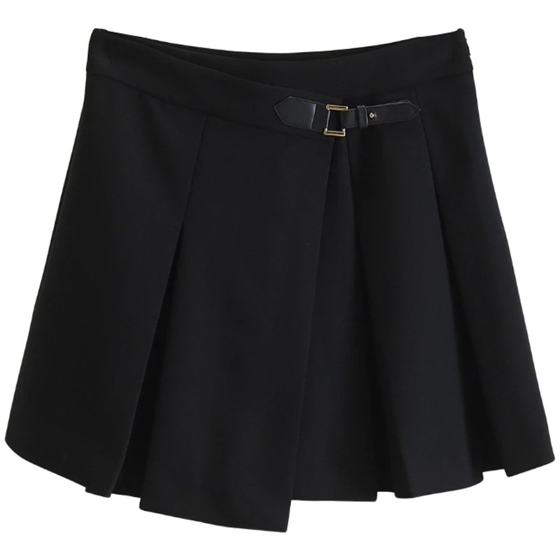 伍莎服饰云仓【咖】不对称纯色小黑裙防走光显瘦短裙