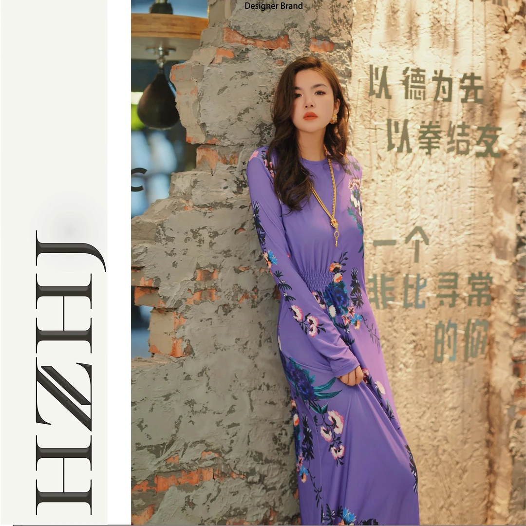 HZHJ新款设计师款 紫莲花 时尚 连衣裙显白显瘦气质高端大牌095
