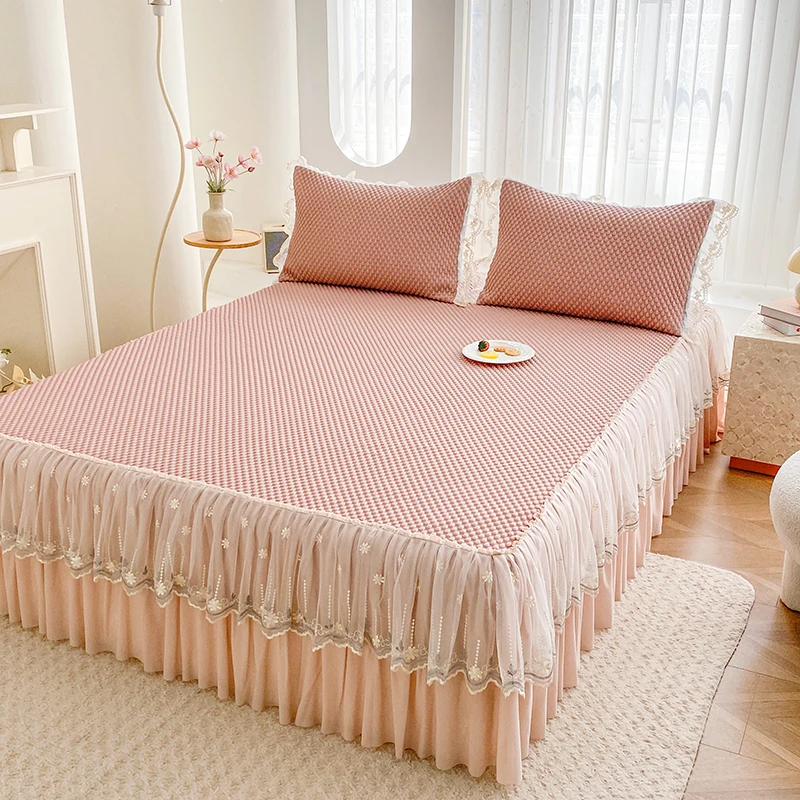 豆豆凉席三件套夏季公主风凉爽床裙冰豆豆席蕾丝可机洗空调席裸睡