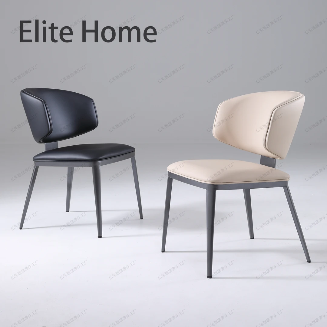 大牌同款餐椅轻奢碳素钢环抱猫抓皮靠背简约椅后现代大平层商品房