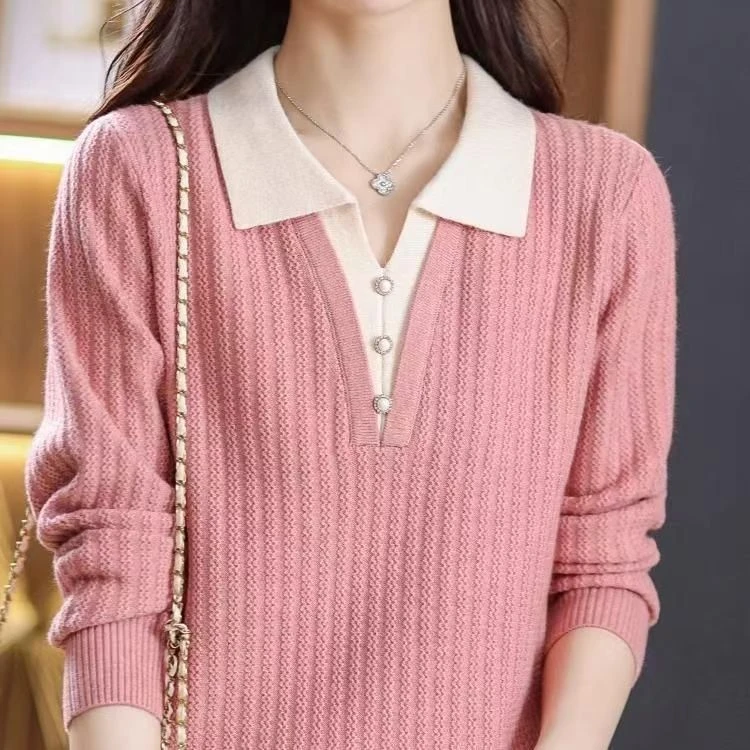 假两件针织衫上衣女2025春季装新款POLO领时尚宽松百搭毛衣打底衫