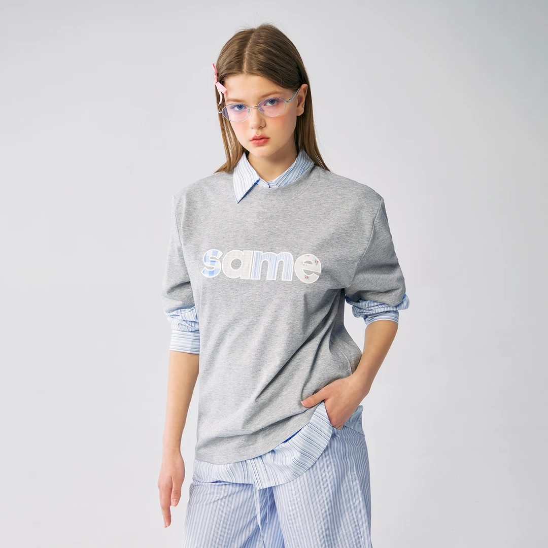 MYSAMESAME创意碎花纹贴布短袖T恤基础宽松夏日休闲TEE男女T329