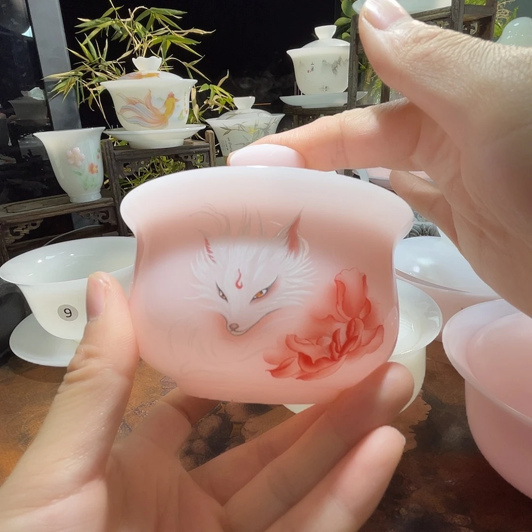 冰晶璞玉粉色九尾狐仙布袋钱袋