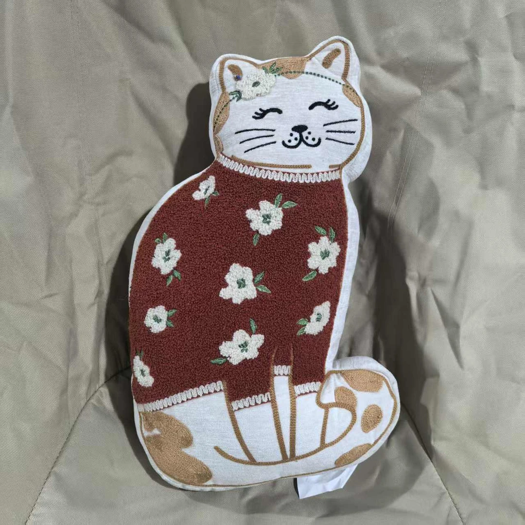 红色花朵猫装饰抱枕，发1