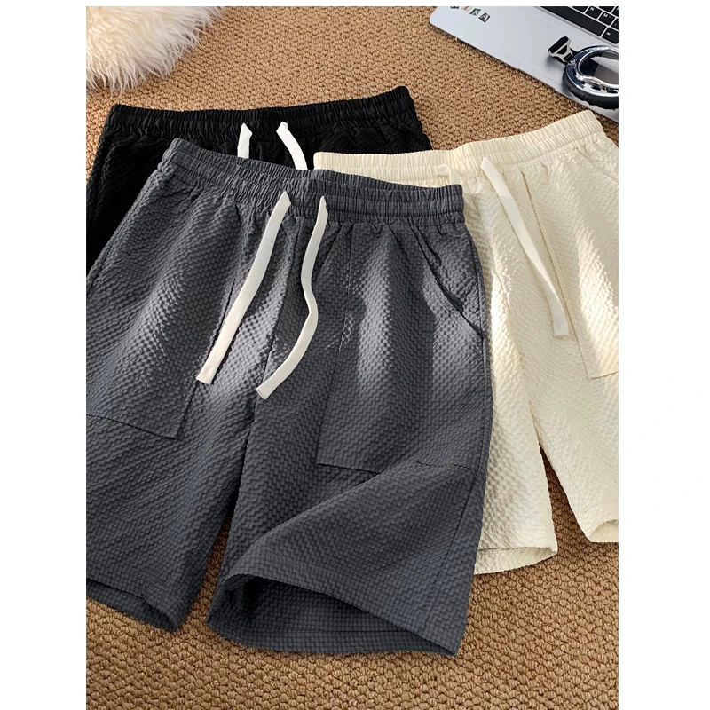泡泡纱男士短裤夏季穿搭新款宽松直筒运动中裤透气运动休闲五分裤