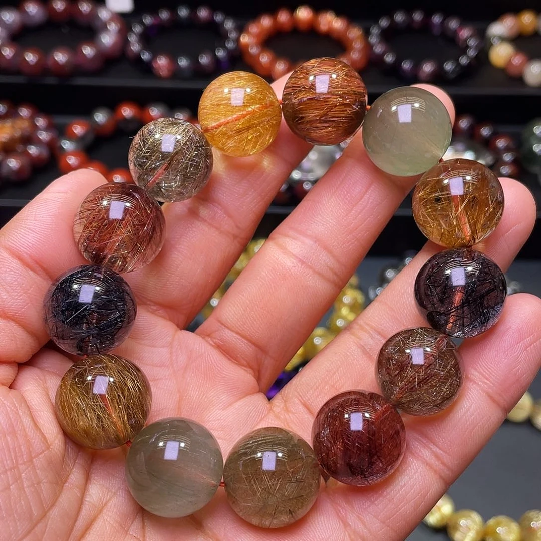 手链水晶未镶嵌彩发晶大颗粒18+m