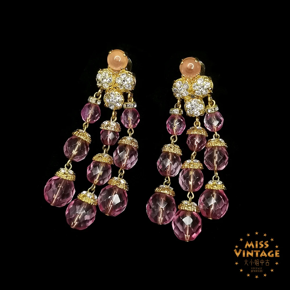 合金耳饰 CARIO ZINI桃粉琉璃瀑布流苏耳针[1501241-031]