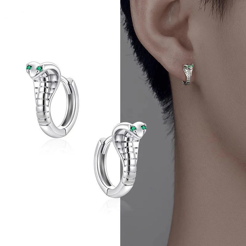 足银耳饰 足银999复古眼镜蛇耳环创意男女款蛇形耳扣独特中性风