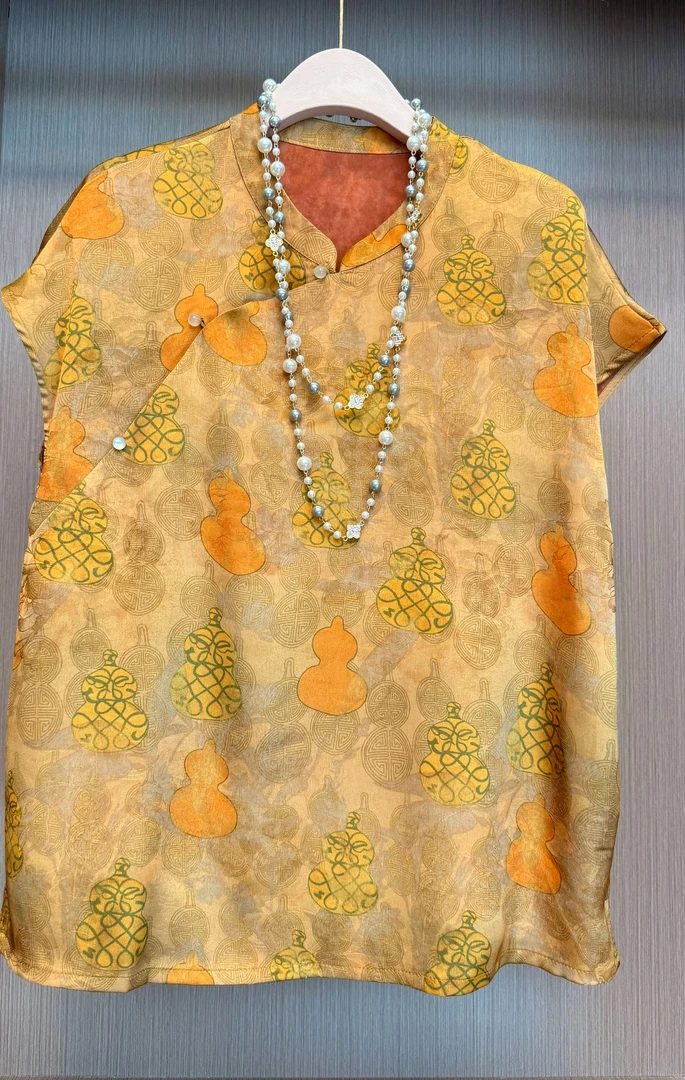 小衫衬衫复古夏季碎花植物花卉网红国风休闲风提花F11