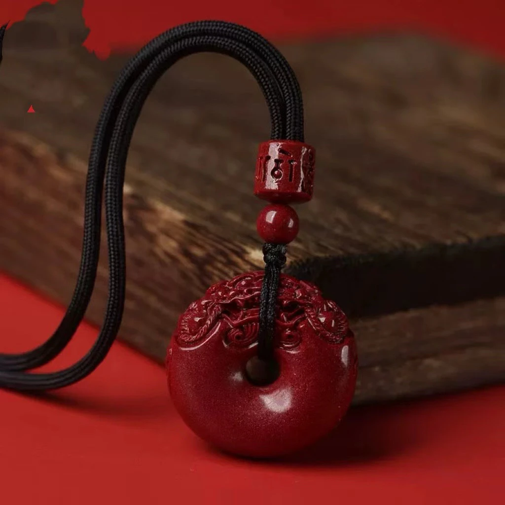 含辰砂工艺品原矿朱砂皮丘面包平安扣吊挂件项链