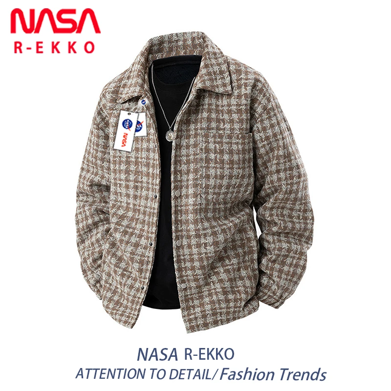 NANS联名千鸟格毛呢外套复古通勤小香风翻领夹克男士春季新款上衣
