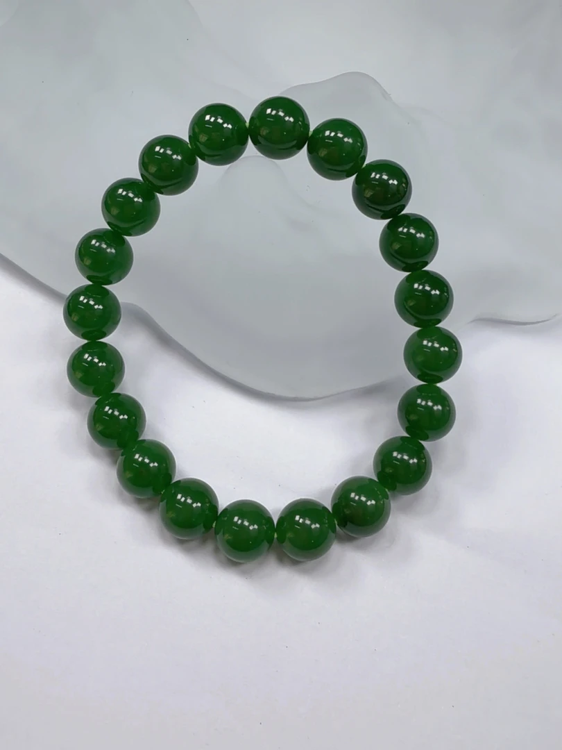天然和田玉碧玉10mm菠菜绿手串
