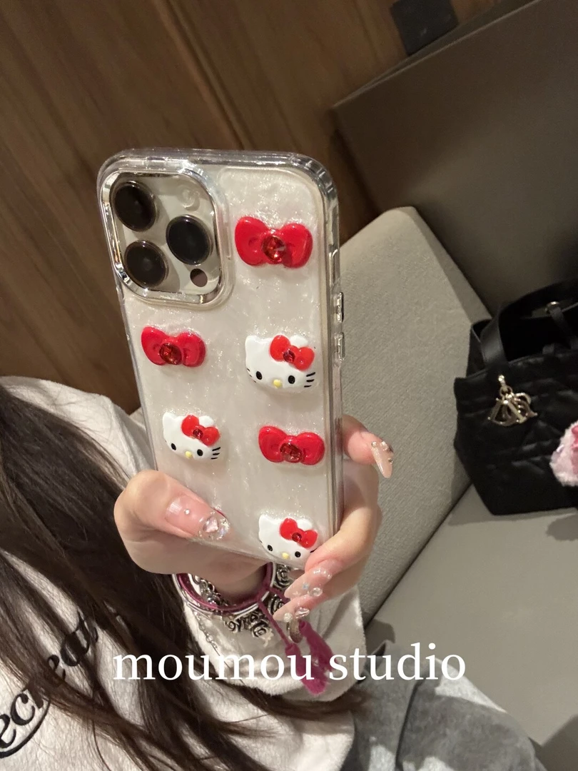 滴胶满屏立体蝴蝶结kt猫咪适用iphone16promax手机壳苹果15女1413