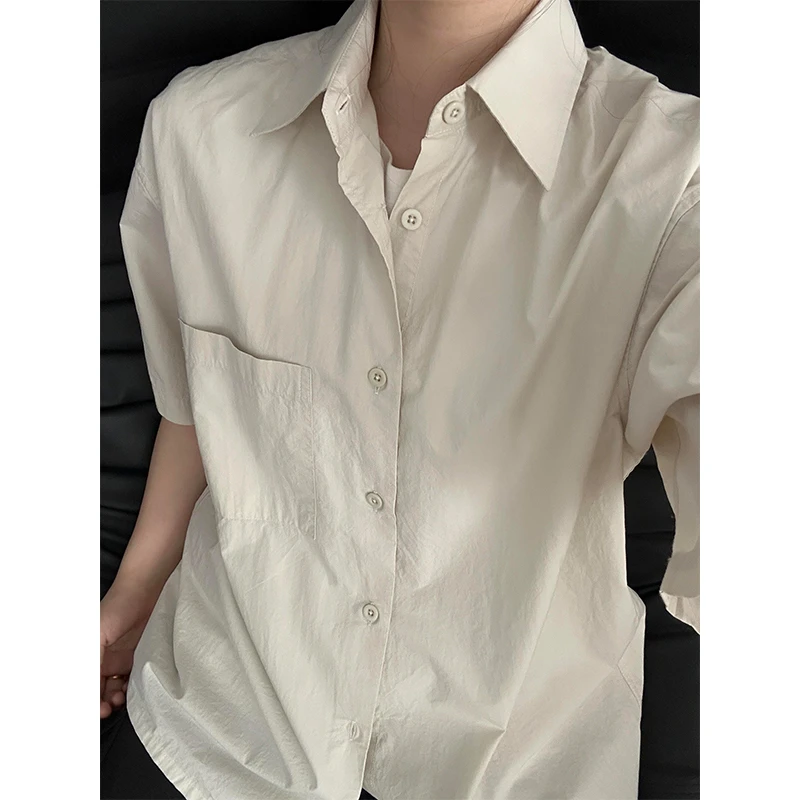 纯棉短袖衬衫男女款夏季高级感痞帅工装衬衣美式复古情侣半袖寸衫